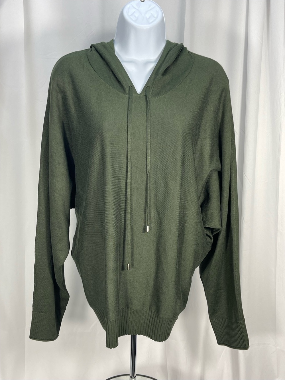 Cyrus Olive Green Crewneck Hooded Sweater w/batwing arms. Trendy versatile cute